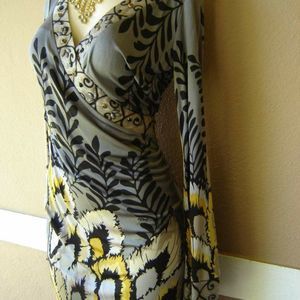 HALE BOB GREY FLIGHT OF FANCY SILK WRAP DRESS